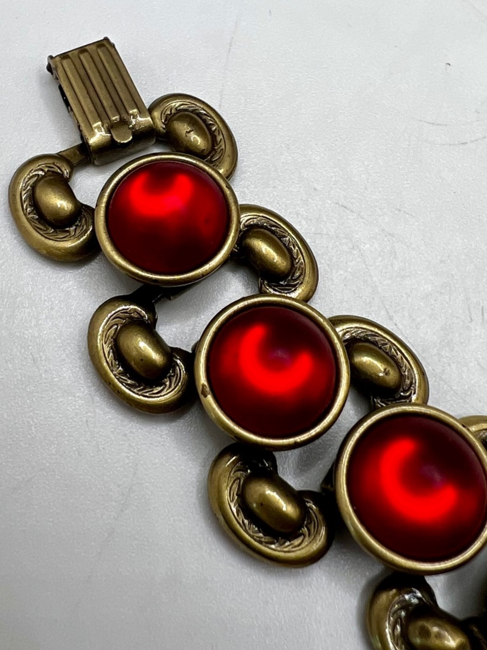 Brass Book Link Red Frosted Glass Bracelet - Picture 5 of 6